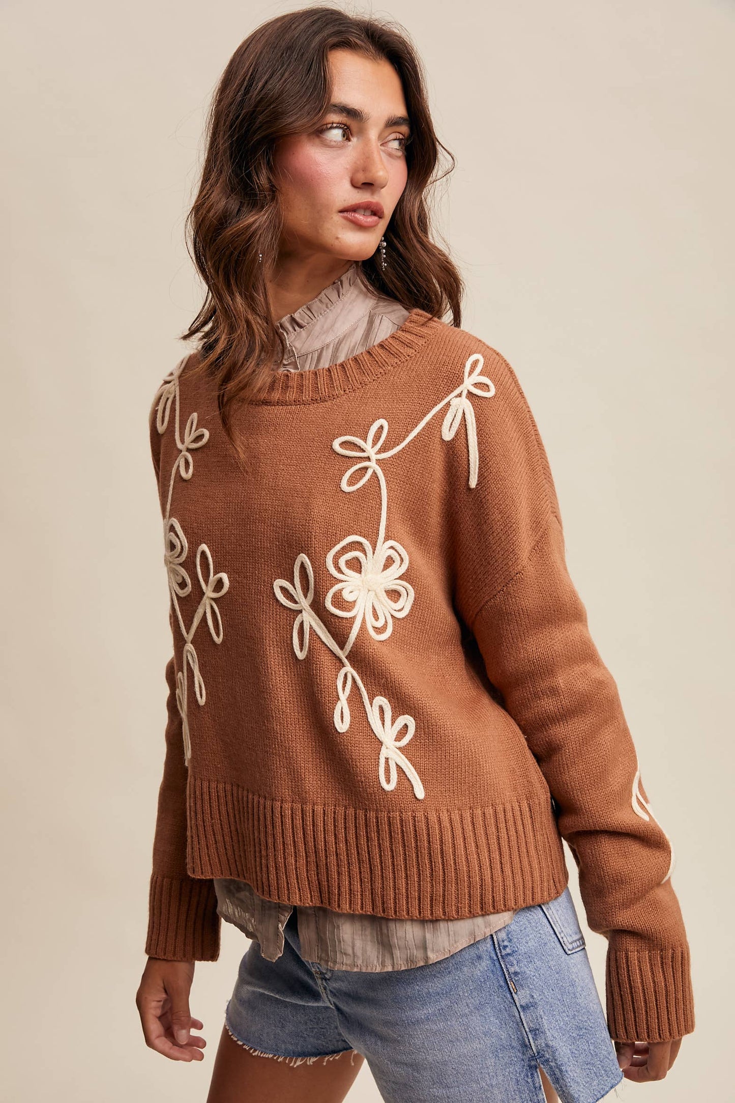 Floral Embroidered Knit Sweater