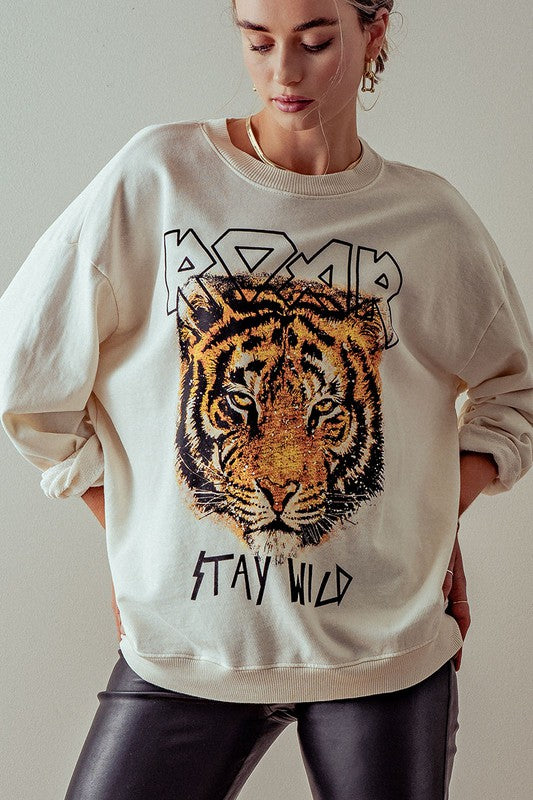 Tiger Print Graphic French Terry Sweatshirt
