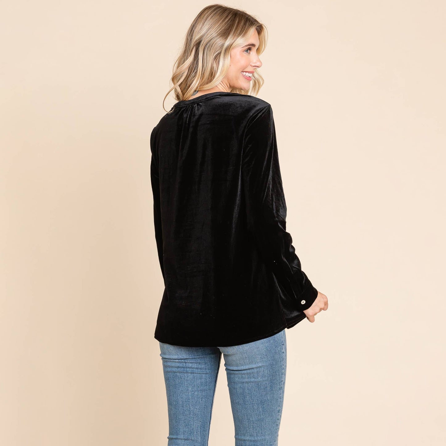 Blk Velvet Button Down