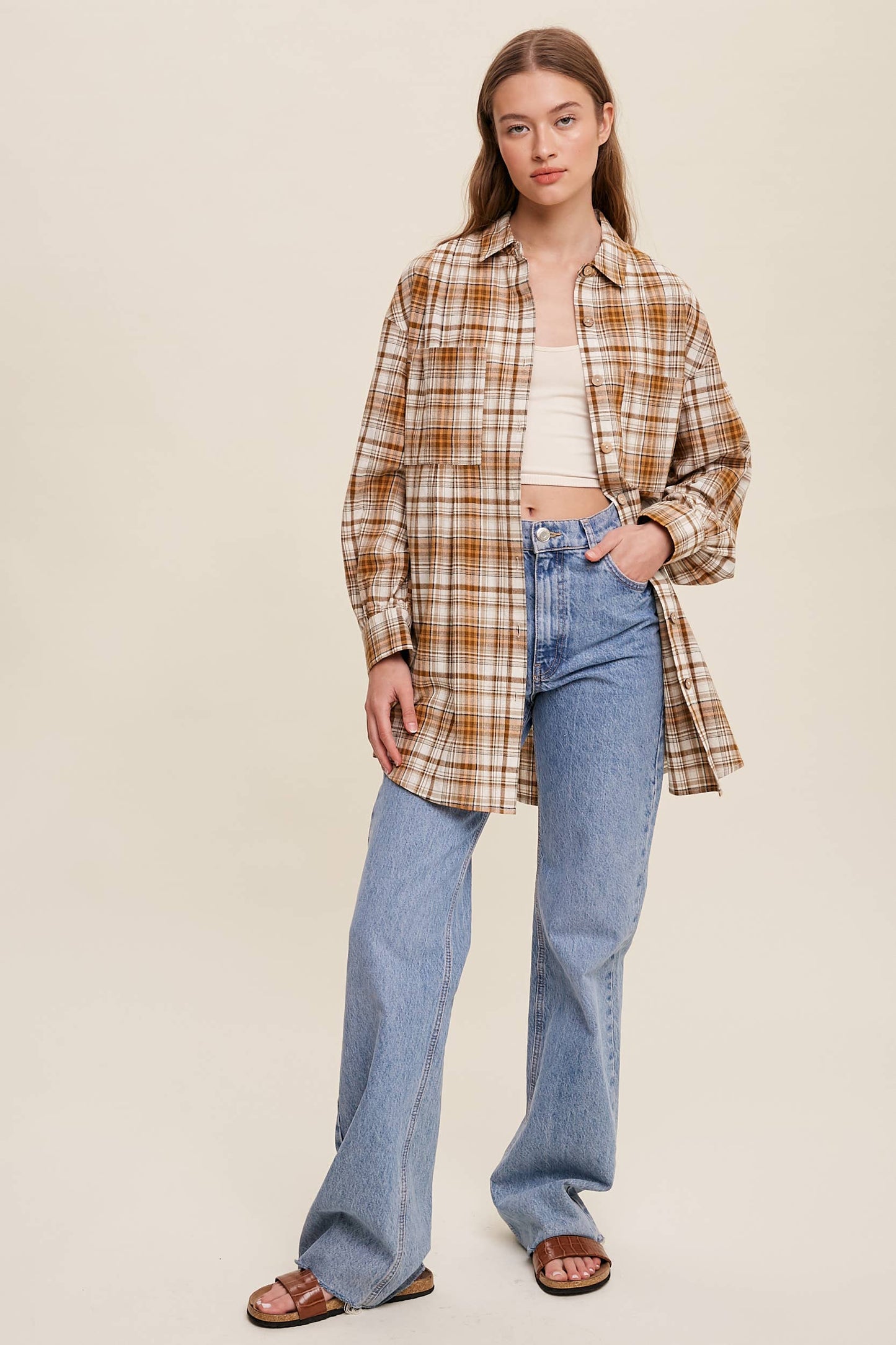 Plaid Button-Down Oversized Shirt