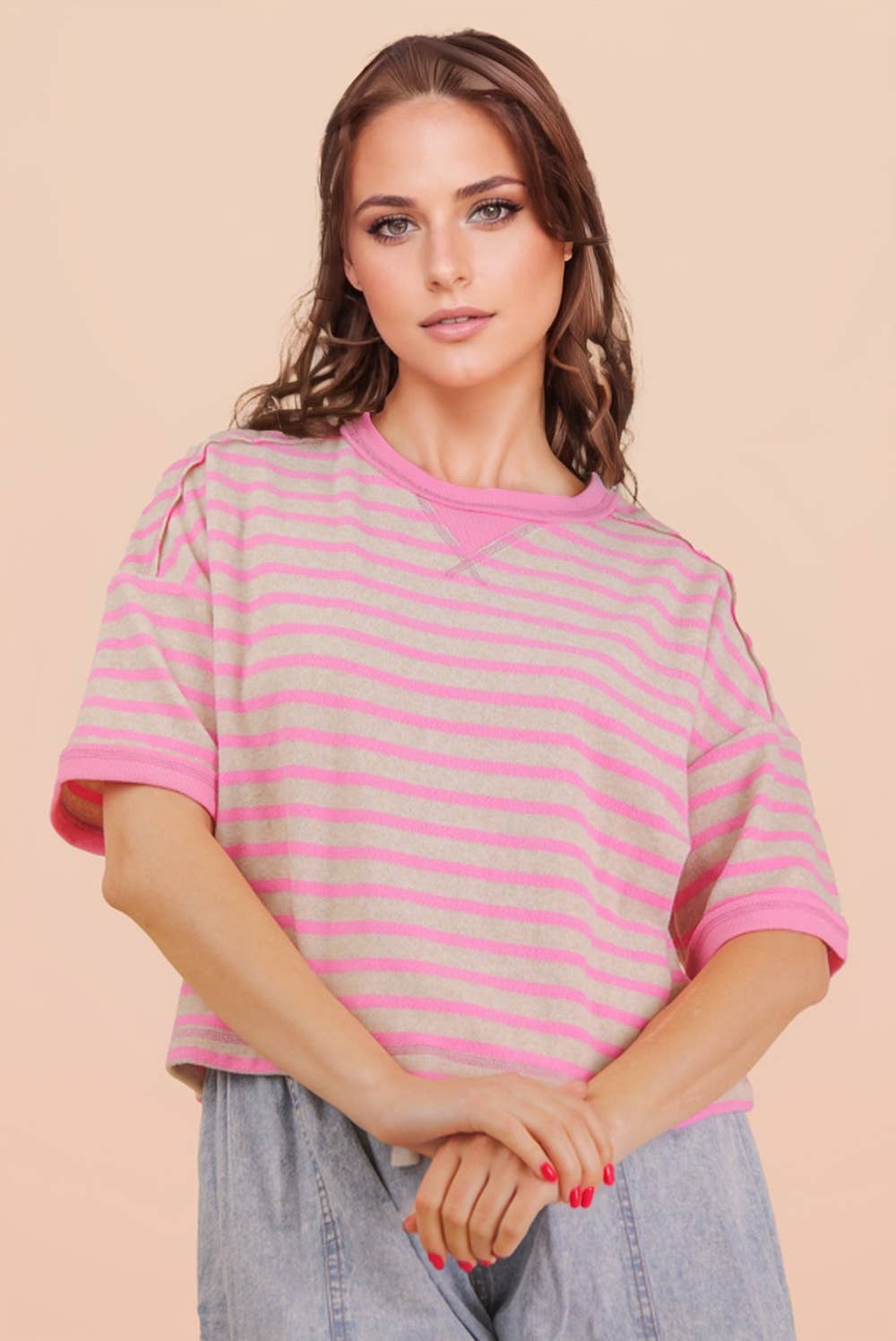 Pink Oversized Stripe Top