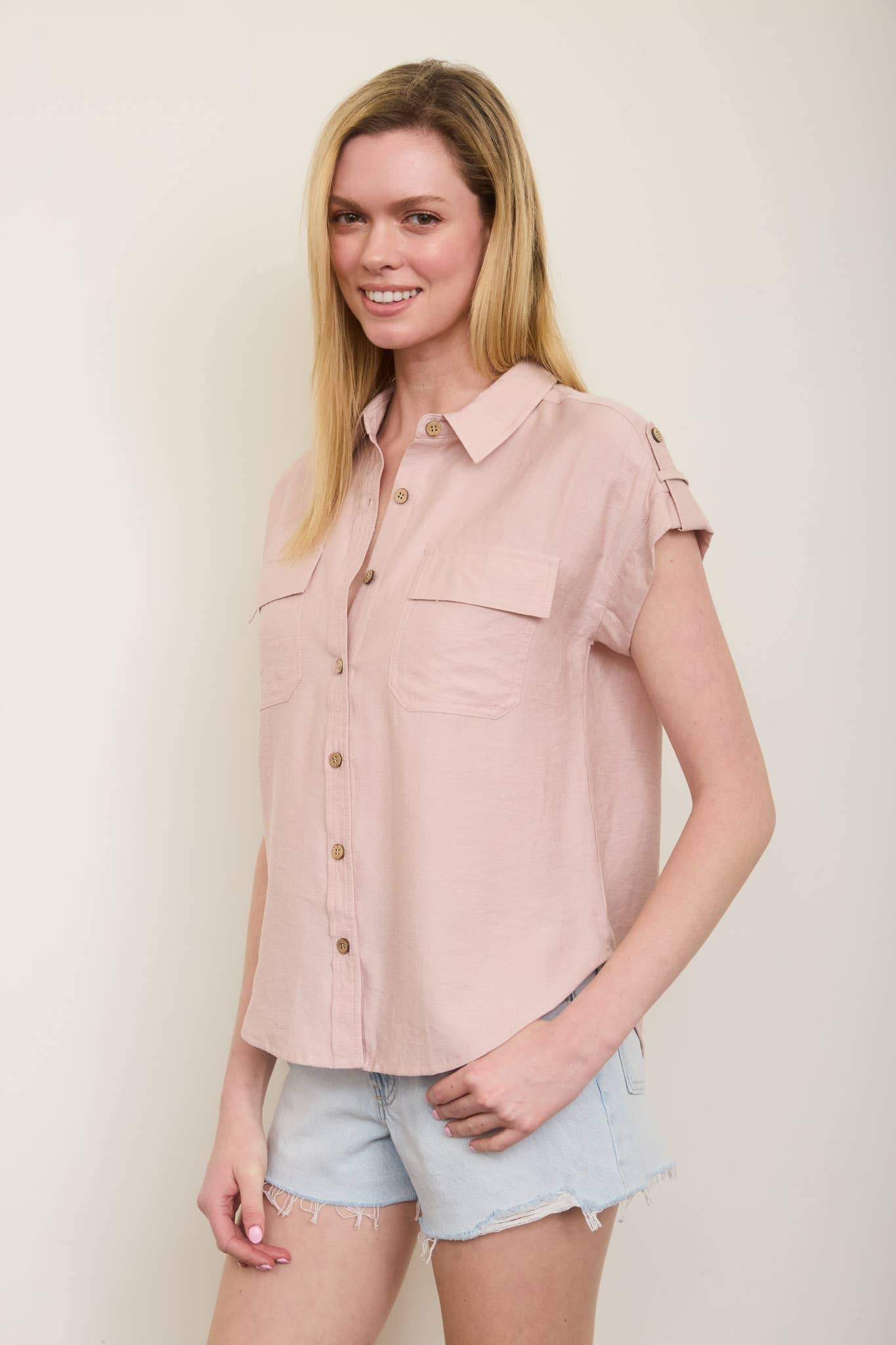 PINK TAB SLEEVE SHIRT