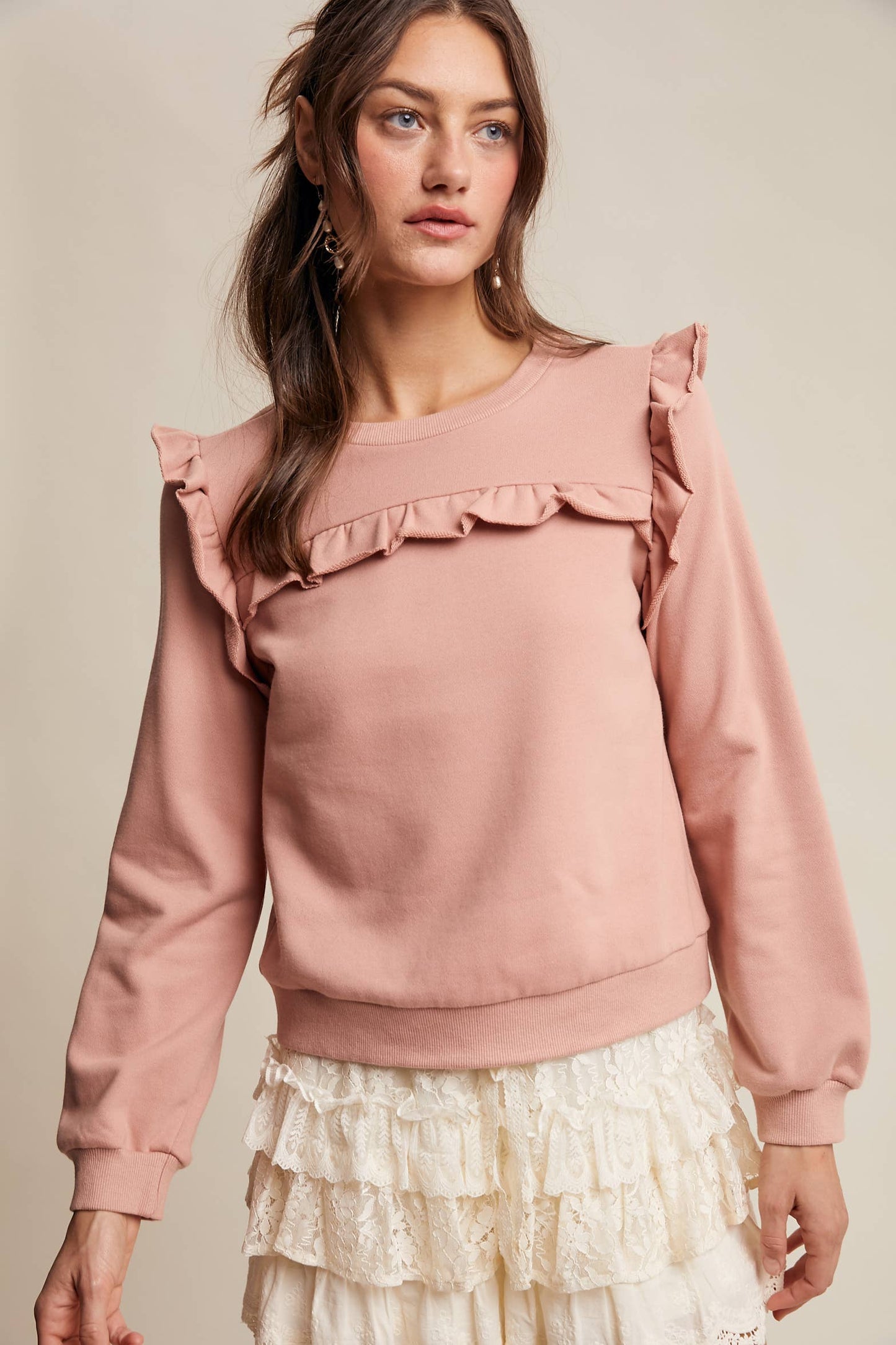 Ruffle Trim French Terry Pullover