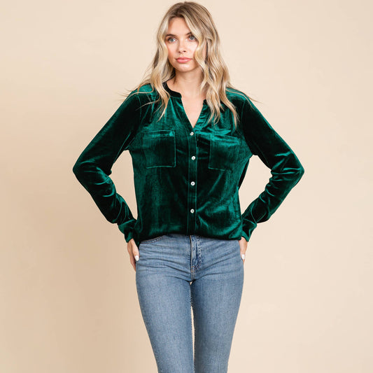 Green Velvet Button Down