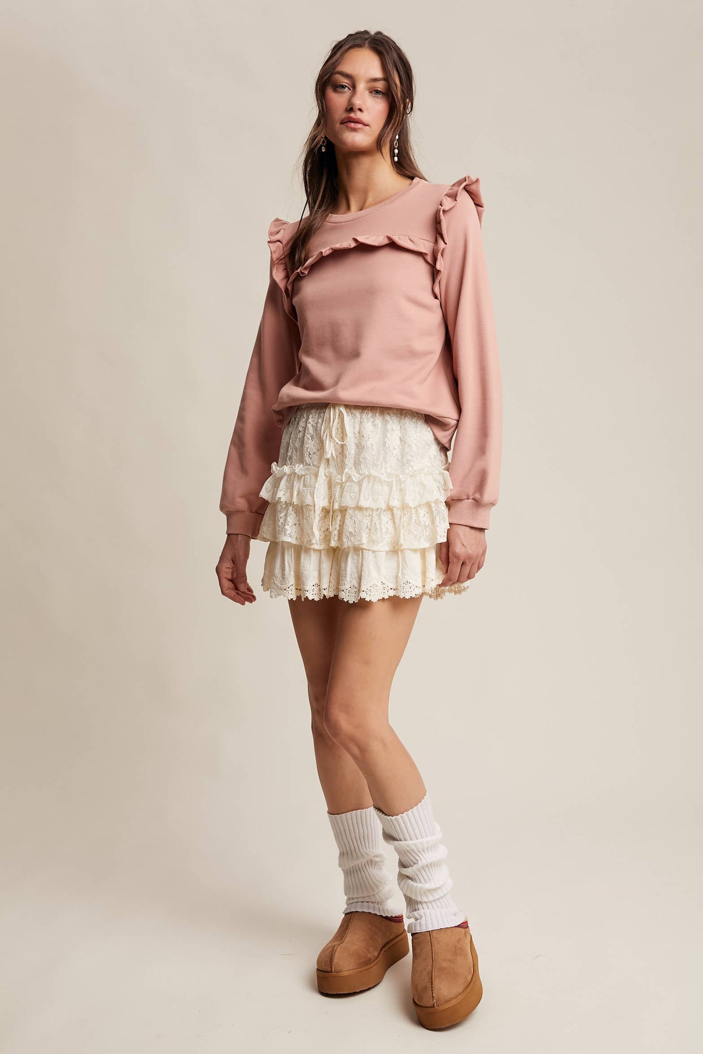 Ruffle Trim French Terry Pullover