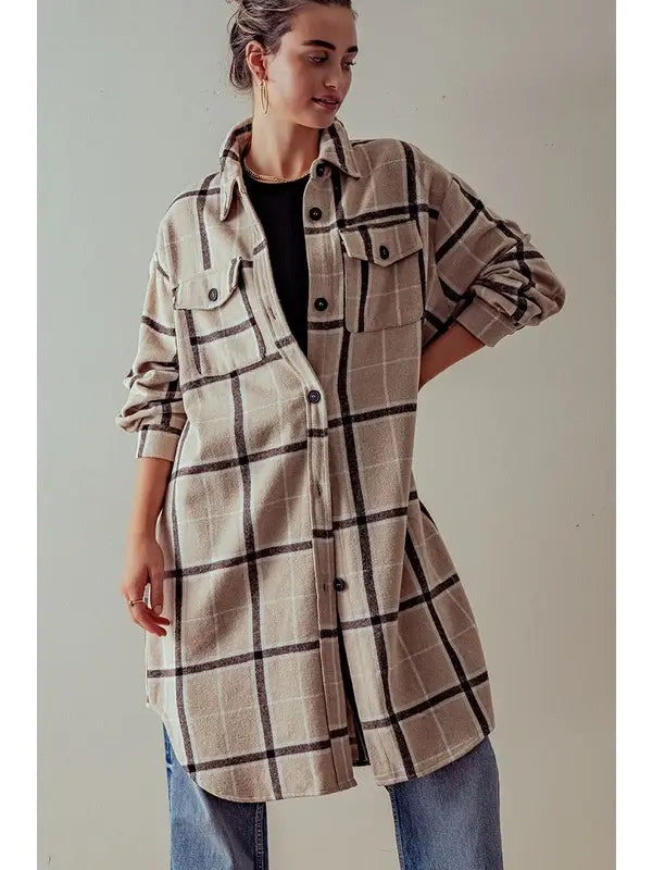 Oversized Checker Shirt Coat