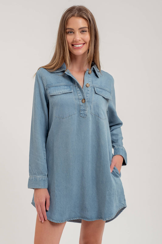 LONG SLEEVE MINI SHIRT DRESS