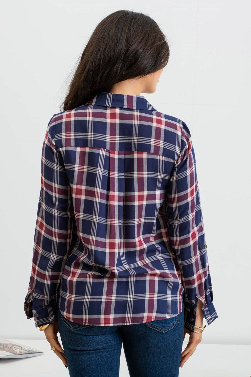 PLAID WRAP FRONT TOP