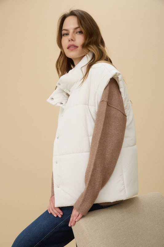IVORY SNAP BUTTON PUFFER VEST
