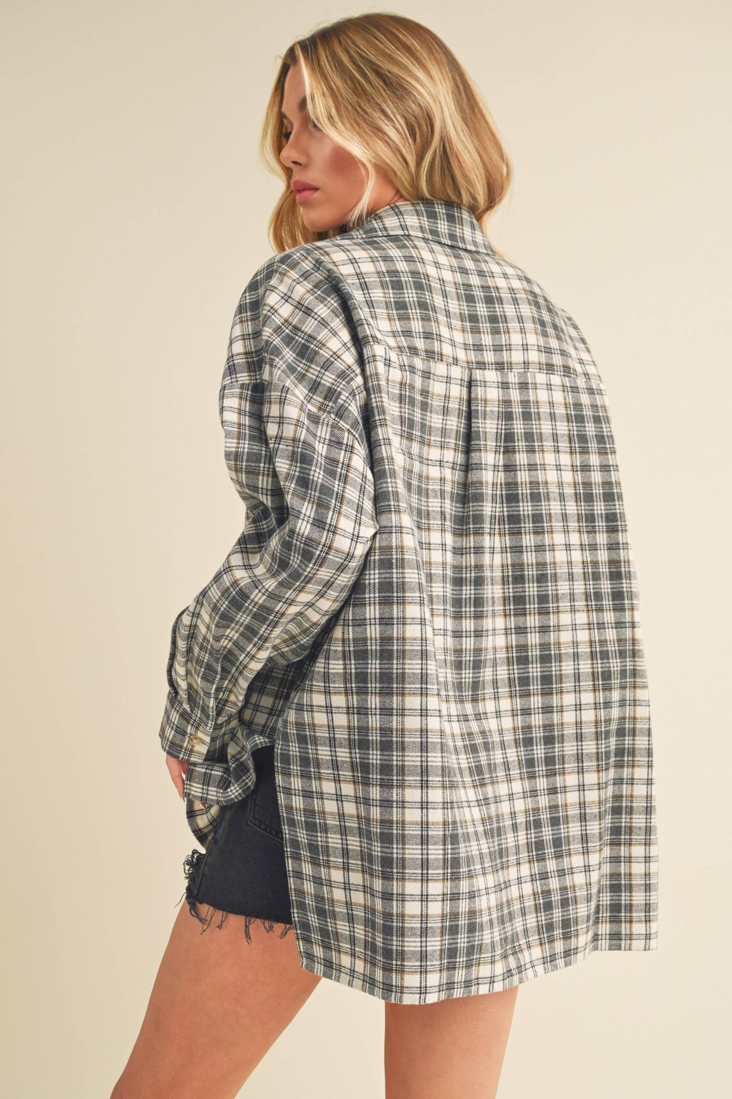 Tamra Plaid Top Gray