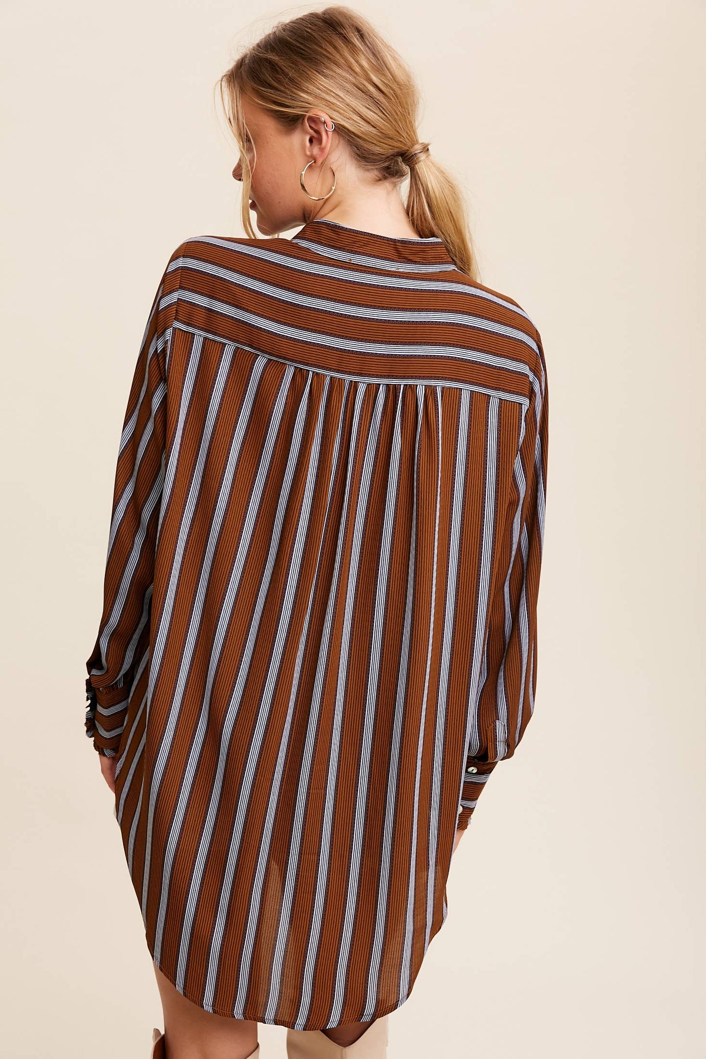 Ruffled Stripe Button-Up Shirt