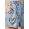 Garment Washed Elastic Paper Denim Shorts