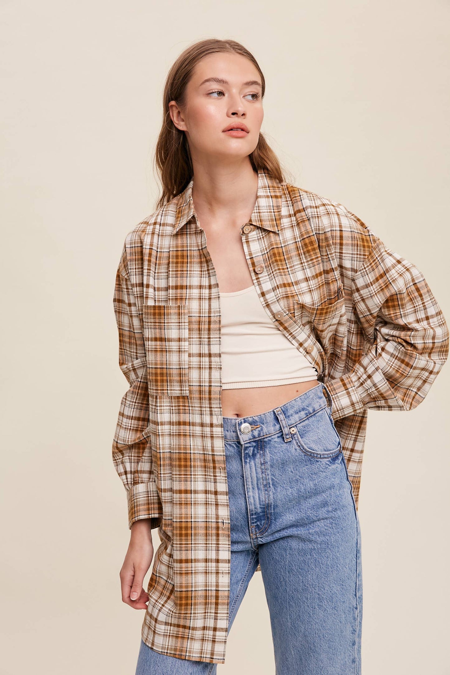 Plaid Button-Down Oversized Shirt
