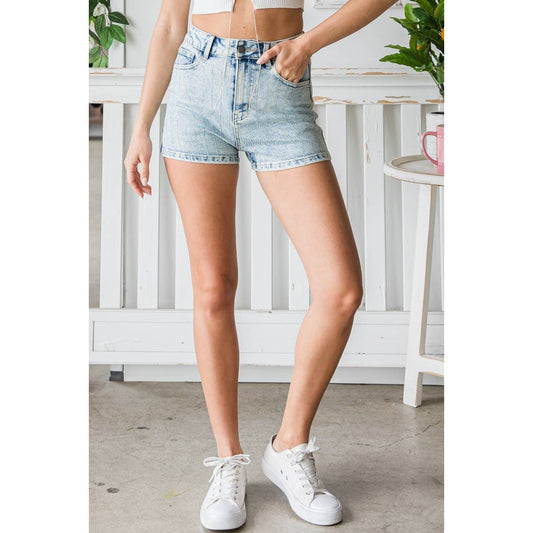 Rhinestone Stripe Shorts: Medium Wash / L