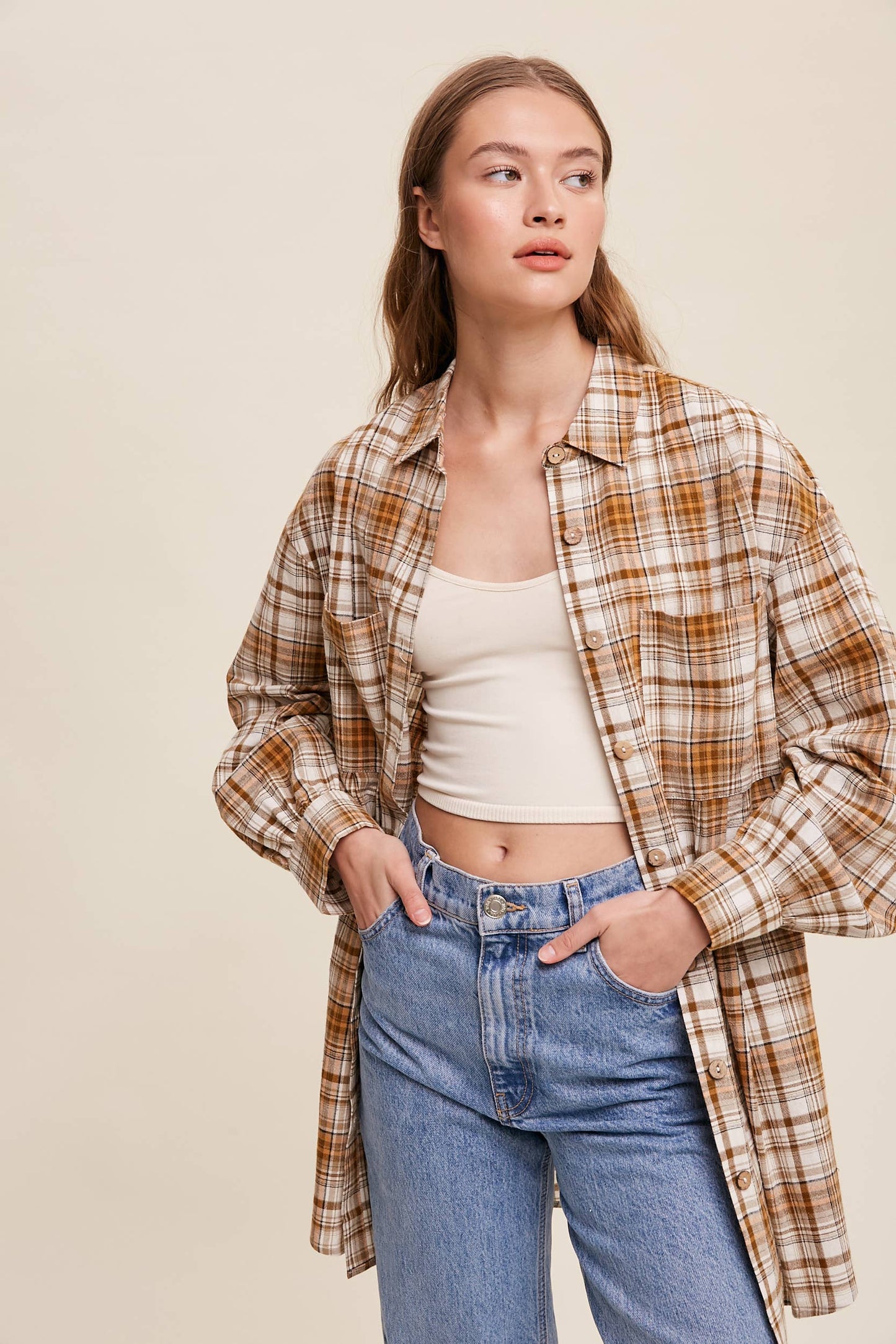 Plaid Button-Down Oversized Shirt