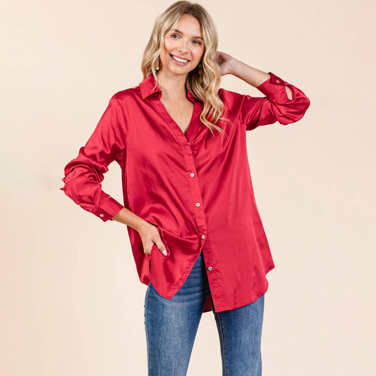 Button Up Satin Blouse