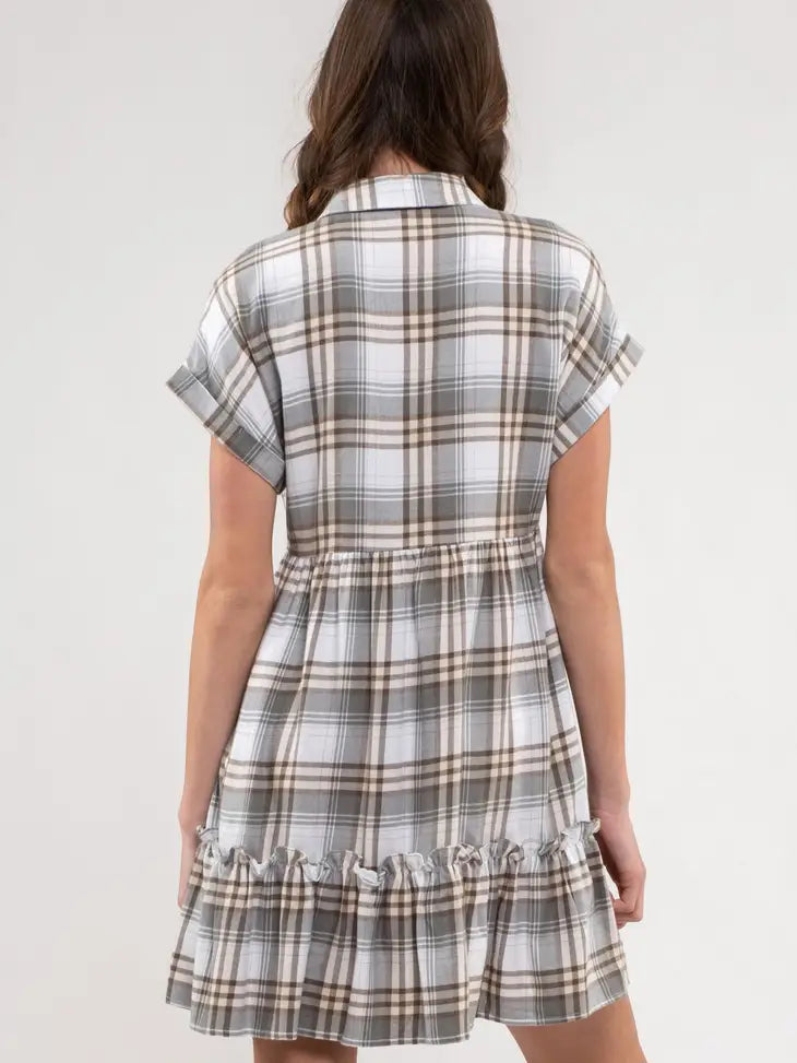 Plaid Ruffle Hem Shirt Dress