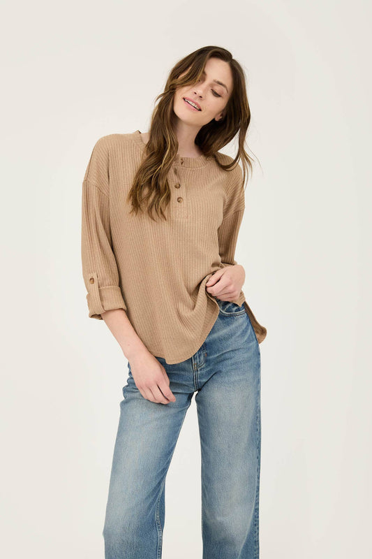 KHAKI HENLEY TOP