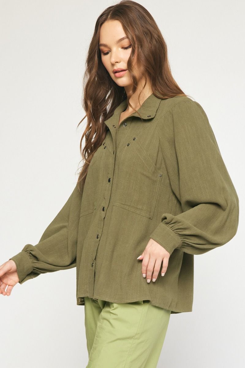 Olive Button Front Woven top