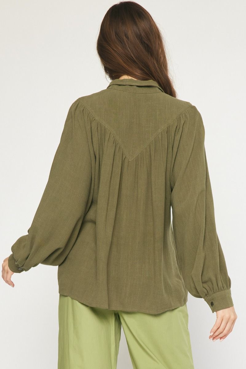 Olive Button Front Woven top