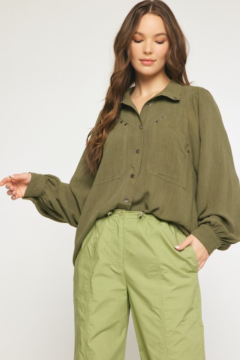 Olive Button Front Woven top