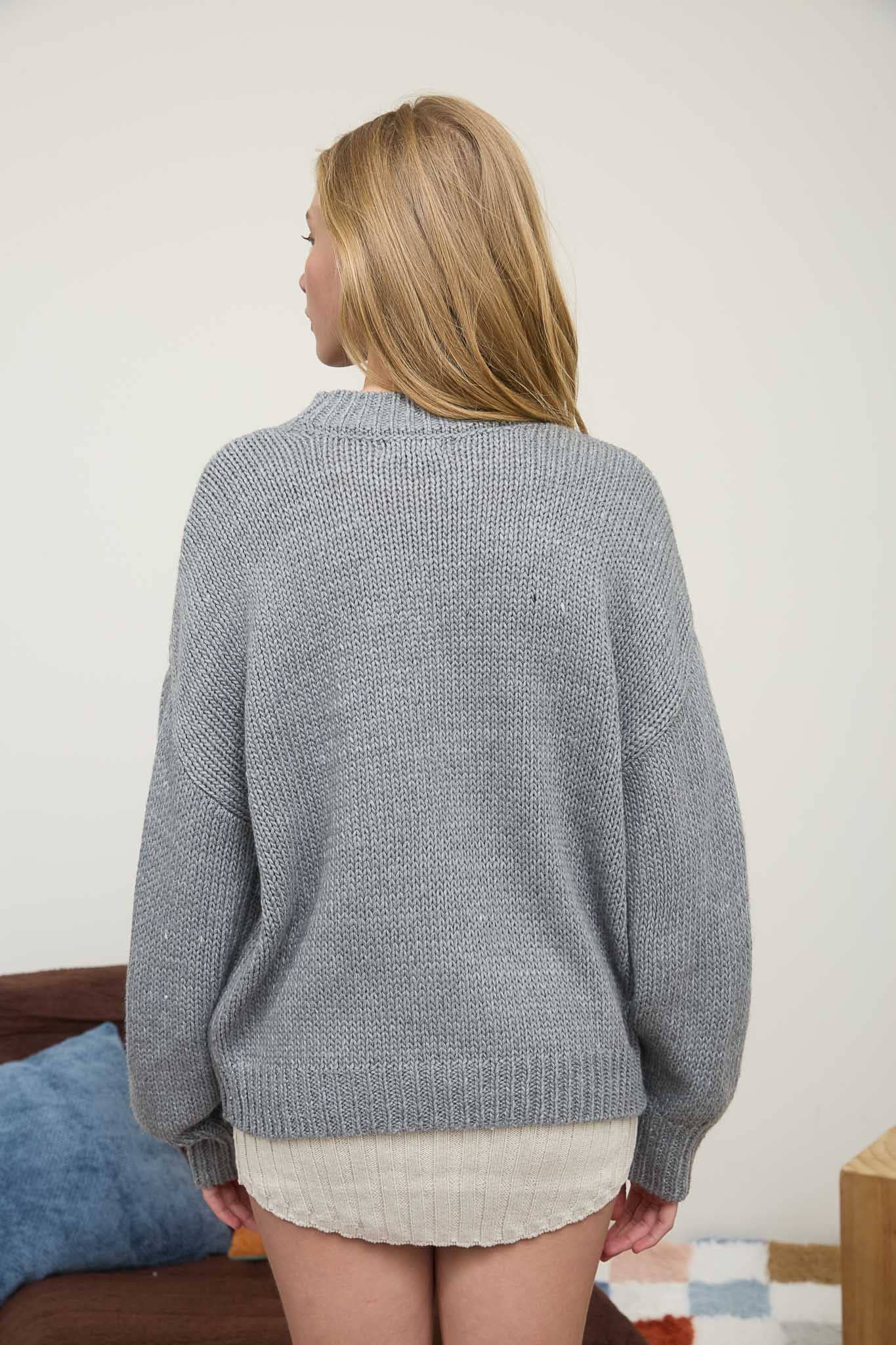 GREY BOW PULLOVER SWEATER