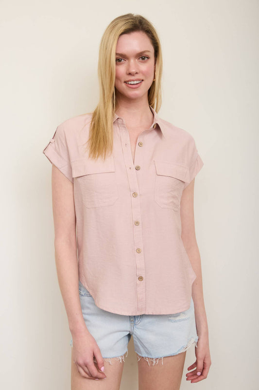 PINK TAB SLEEVE SHIRT