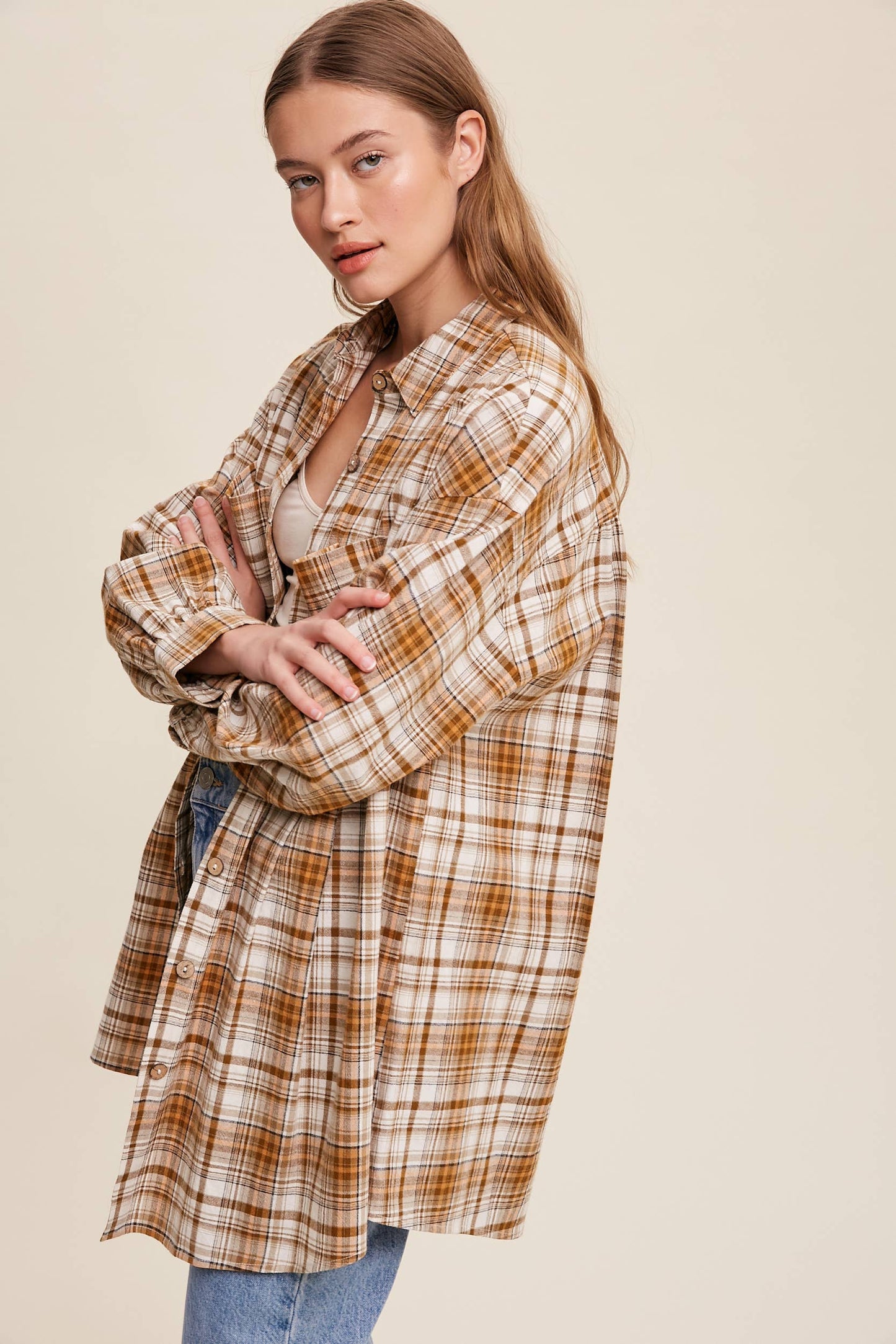 Plaid Button-Down Oversized Shirt