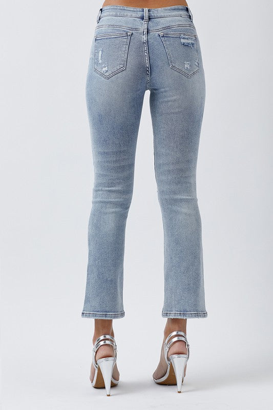 Distressed Mid Rise Straight Leg